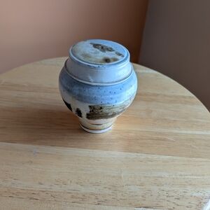 Handmade Pottery Jar Lid Stamped Art Stoneware Glaze Organic